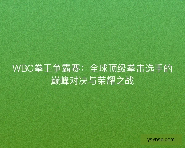 WBC拳王争霸赛:全球顶级拳击选手的巅峰对决与荣耀之战 WBC拳王争霸赛:全球顶级拳击选手的巅峰对决与荣耀之战